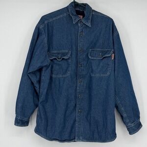 Wolverine Mens Blue Denim Fleece Lined Button Up Shirt Jacket Shacket Size M